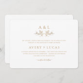 Elegante klassieke witte en gouden bruiloft kaart (Voorkant / Achterkant)