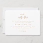 Elegante klassieke witte en gouden bruiloft kaart (Voorkant)