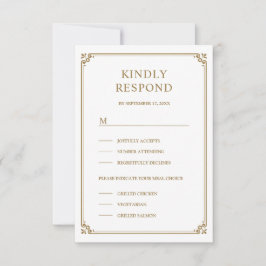 Elegante klassieke witte en gouden bruiloft RSVP kaartje