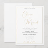 Elegante klassieke witte gouden bruiloft uitnodigi kaart (Voorkant / Achterkant)