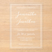 Elegante klassieke witte kalligrafie script bruilo acryl uitnodigingen (Voorkant)