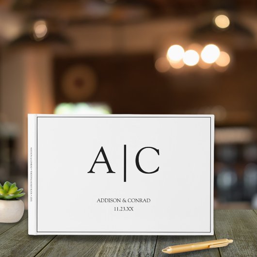 Elegante klassieke witte monogram bruiloft gastenboek