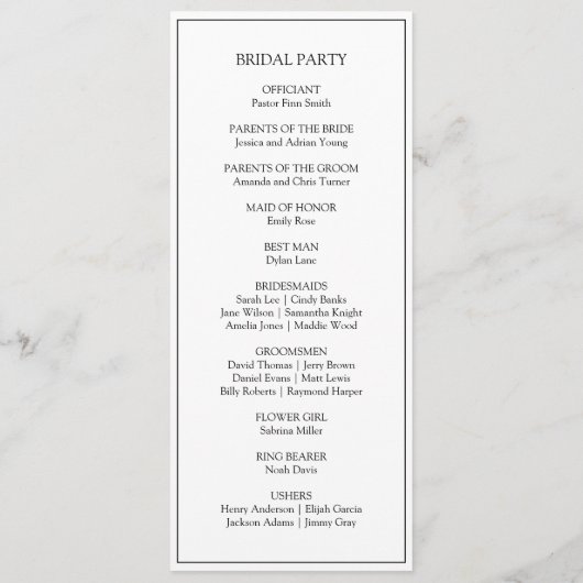 Elegante klassieke witte monogram bruiloft programmakaart (Achterkant)