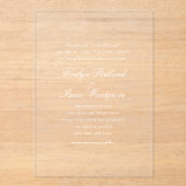 Elegante klassieke witte script bruiloft acryl uitnodigingen (Voorkant)