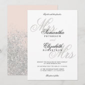 Elegante klassieke zilveren glitter lesbische brui kaart (Voorkant / Achterkant)