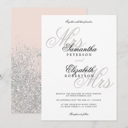 Elegante klassieke zilveren glitter lesbische brui kaart (Voorkant / Achterkant)