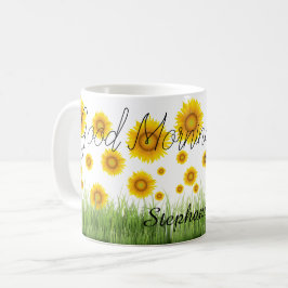 Elegante klassieke zonnebloem typografie koffiemok