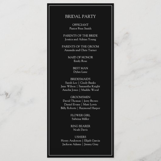 Elegante klassieke zwart monogram bruiloft programmakaart (Achterkant)