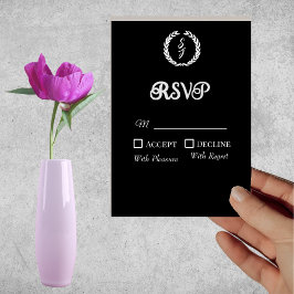 Elegante Klassieke Zwart Monogram Krans RSVP-Kaart Kaart