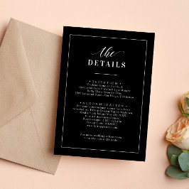 Elegante klassieke zwart-wit bruiloft details informatiekaartje