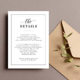 Elegante klassieke zwart-wit bruiloft details informatiekaartje