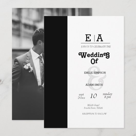 ELEGANTE KLASSIEKE ZWART-WIT BRUILOFT KAART (Voorkant / Achterkant)