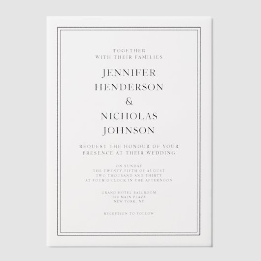 Elegante klassieke zwart-wit bruiloft vellum uitnodigingen (Voorkant)