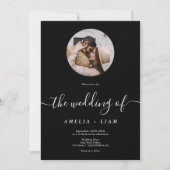 Elegante klassieke zwart-wit foto script huwelijks kaart (Voorkant)