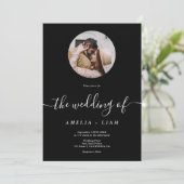 Elegante klassieke zwart-wit foto script huwelijks kaart (Staand voorkant)