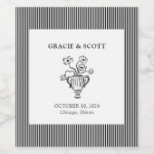 Elegante Klassieke Zwart-Wit Hand Getrokken Huweli Wijn Etiket (Enkel label)