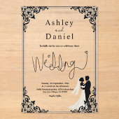 Elegante klassieke zwart-wit paar bruiloft acryl uitnodigingen (Voorkant)