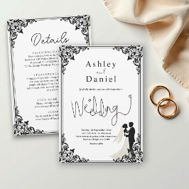 Elegante klassieke zwart-wit paar bruiloft kaart