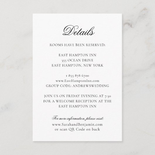 Elegante Klassieke Zwart & Wit QR Code Bruiloft Informatiekaartje (Voorkant)