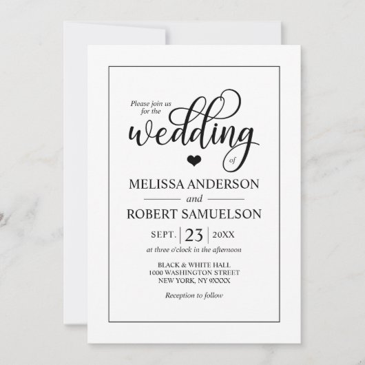 Elegante klassieke zwart wit script bruiloft FOTO Kaart (Voorkant)