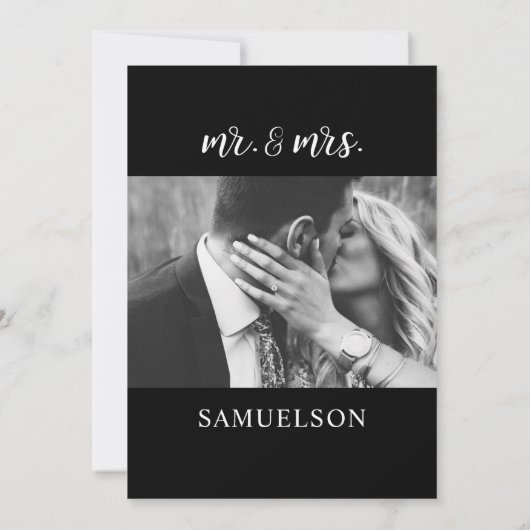 Elegante klassieke zwart wit script bruiloft FOTO Kaart (Achterkant)