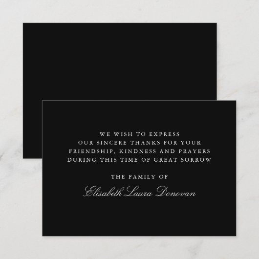 Elegante klassieke zwarte begrafenis sympathie dan kaart (Voorkant / Achterkant)