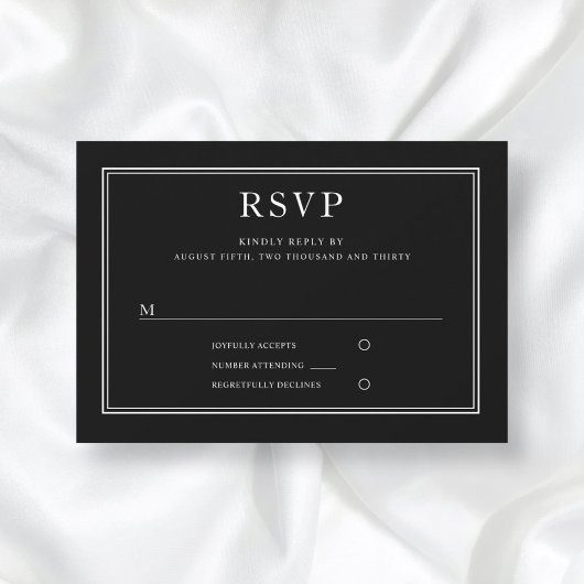 Elegante klassieke zwarte bruiloft RSVP kaartje