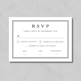 Elegante Klassieke Zwarte En Witte Bruiloft RSVP Kaartje