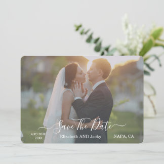 Elegante Klassieke Zwarte en Witte Kalligrafie Huw Save The Date