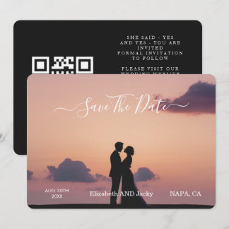 Elegante Klassieke Zwarte en Witte Kalligrafie Huw Save The Date