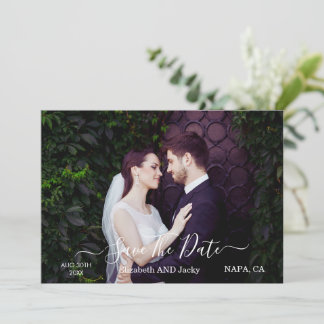 Elegante Klassieke Zwarte en Witte Kalligrafie Huw Save The Date