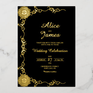 Elegante Klassieke Zwarte Gouden Folie Trouwuitnod Uitnodiging
