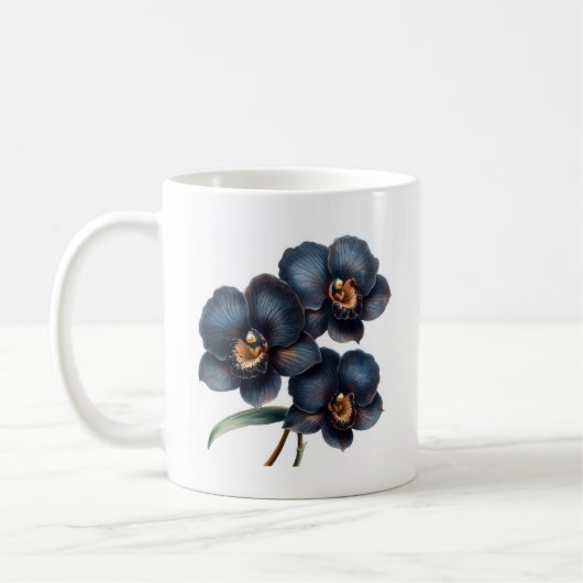 Elegante klassieke zwarte orchidee koffie mok (Links)
