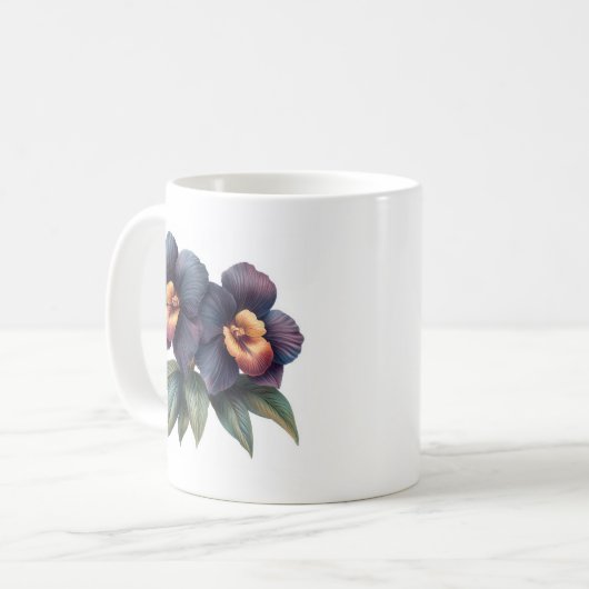 Elegante klassieke zwarte orchidee koffie mok (Voorkant links)