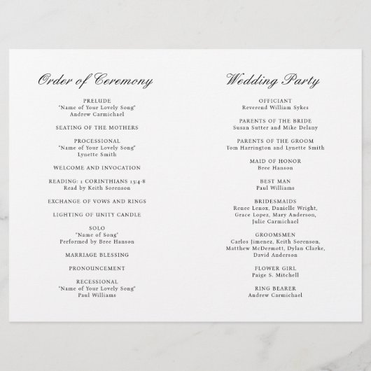 Elegante klassieke zwarte witte formele trouwprogr (Achterkant)