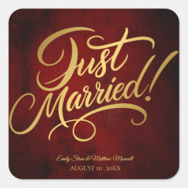 Elegante  klassieker Just MARRIED Wedding Vierkante Sticker