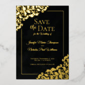 Elegante klassieker met bloemornamenten voor trouw folie uitnodiging (Voorkant)