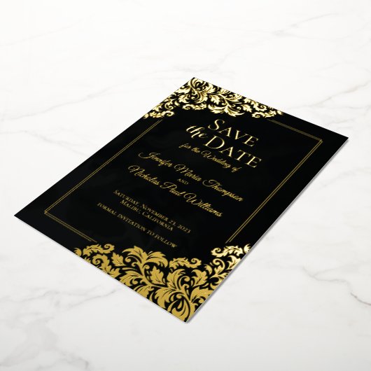 Elegante klassieker met bloemornamenten voor trouw folie uitnodiging (Gedraaid)