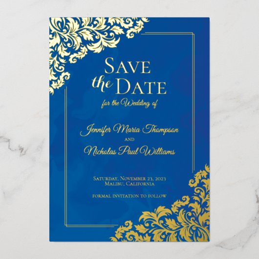 Elegante klassieker met bloemornamenten voor trouw folie uitnodiging (Voorkant)