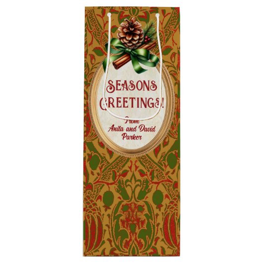 Elegante klassieker William Morris gepersonaliseer Wijn Cadeautas (Voorkant)