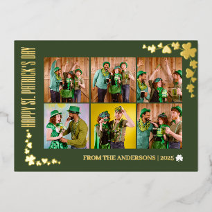 Elegante Klaver St. Patrick's Day Familie 6 foto Folie Feestdagenkaart
