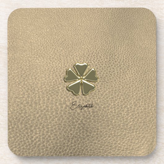 Elegante Klavertje Drie St. Patrick's Dag Leren Bier Onderzetter (Voorkant)