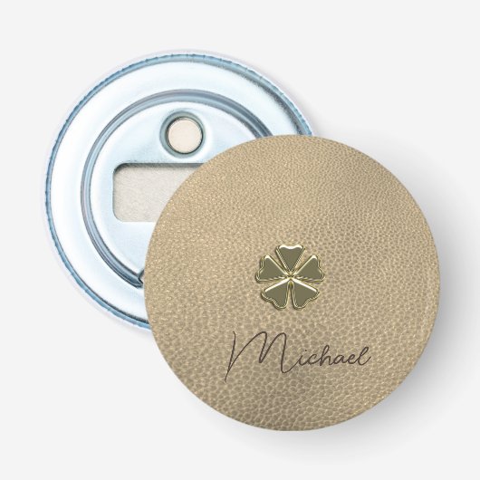 Elegante Klavertje Drie St. Patrick's Dag Leren Button Flesopener (Voorkant)
