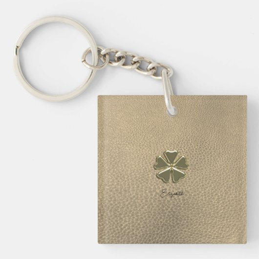 Elegante Klavertje Drie St. Patrick's Dag Leren Sleutelhanger (voorkant)