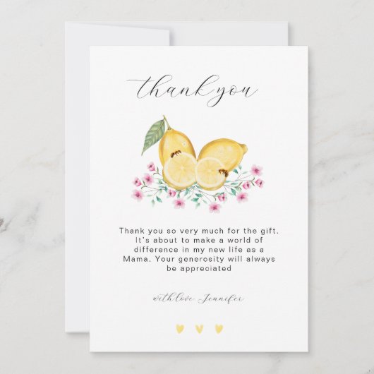 Elegante kleine cutie citroen citrus Baby shower Bedankkaart (Voorkant)