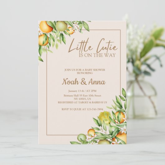 Elegante kleine cutie is op de weg baby shower kaart (Staand voorkant)