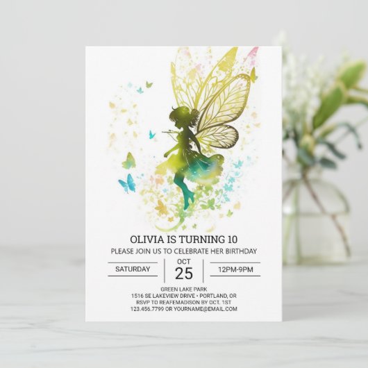 Elegante kleine fee verjaardag kaart (Staand voorkant)