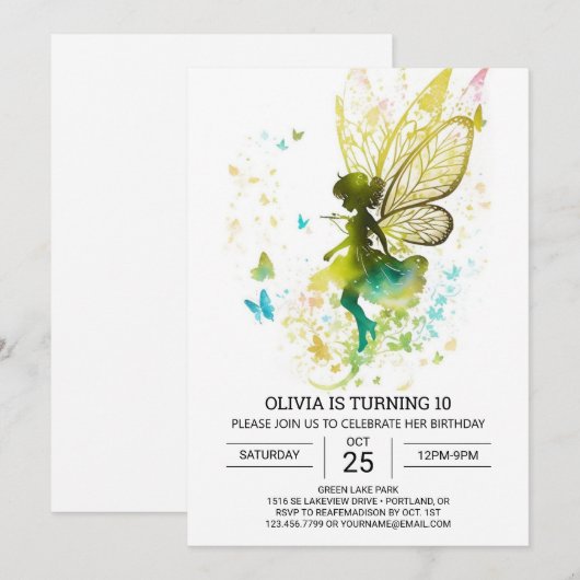 Elegante kleine fee verjaardag kaart (Voorkant / Achterkant)