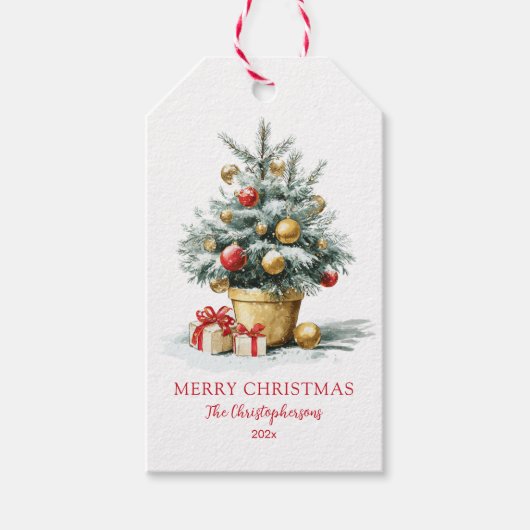 Elegante Kleine Kerstboom Cadeaulabel (Voorkant)