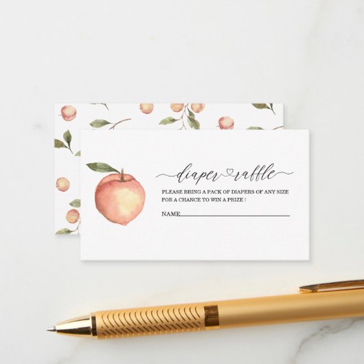 Elegante kleine perzik Waterverf baby shower diape Informatiekaartje (Voorkant / Achterkant in situ)